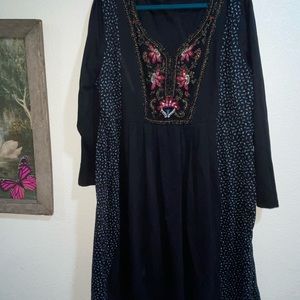 Embroidered Black Floral Boho Dress